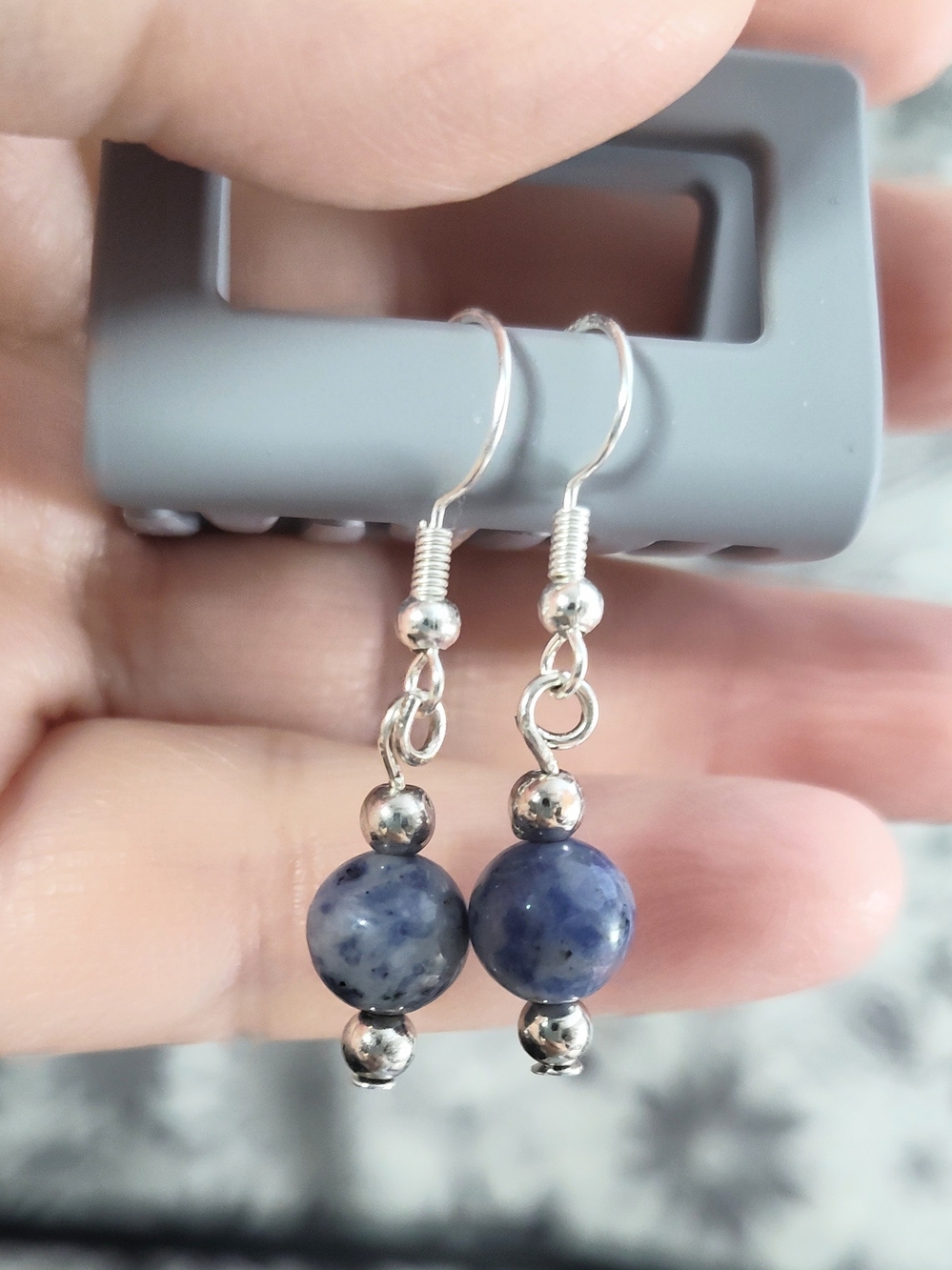 Handcrafted Sodalite Stone Dangle Earrings - Silver Accents
